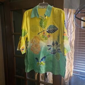 Colorful Leaf and Butterfly Print Shirt